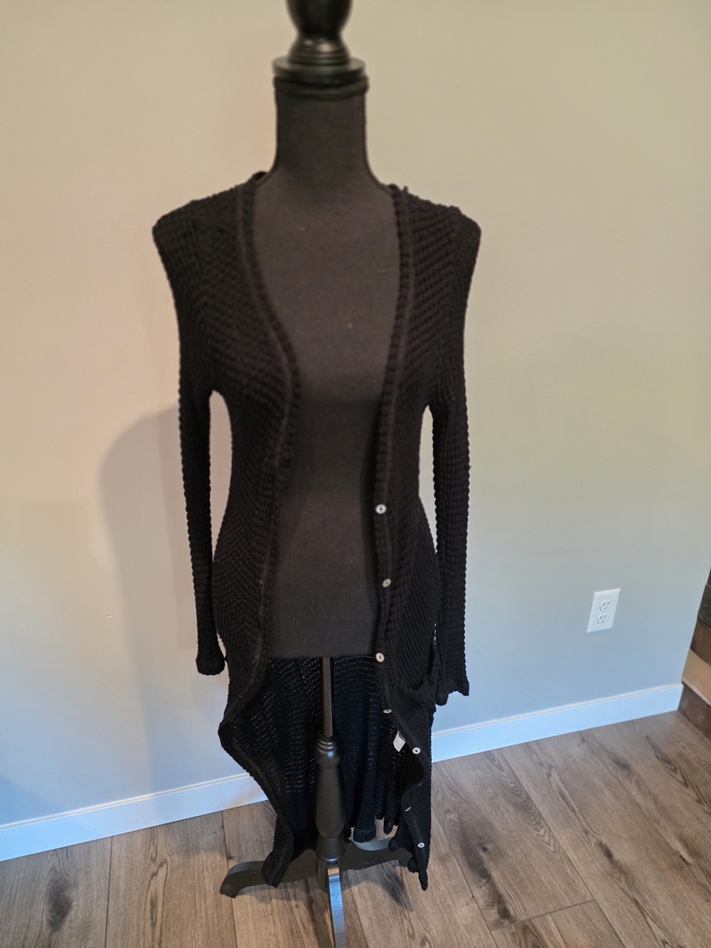 Elan Black Open-Front Long Knit Cardigan